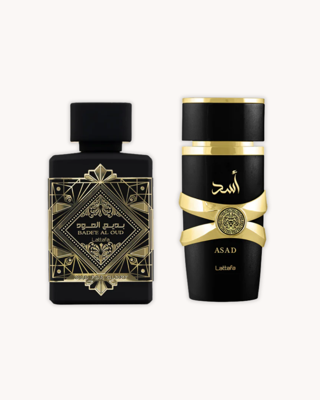 Bade’e Al Oud For Glory EDP 100ml (3.4oz) & Asad EDP 100ml (3.4oz) by Lattafa (Set of 2)